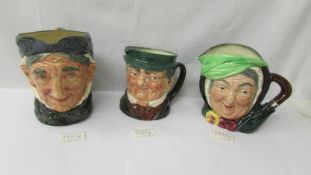 3 Royal Doulton character jugs - Charles Dickens, Sairey Gamp and Granny.