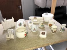 A selection of crested ware including Shelley bowl & Zeppelin tank etc.