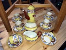 A vintage 15 piece coffee set (coffee pot missing wooden part of handle)
