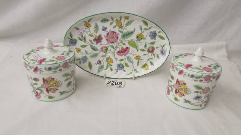 A pair of Minton 'Haddon Hall' preserve pots on tray. - Image 2 of 5