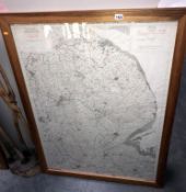 A large pine framed ordnance survey map of Lincolnshire 106cm x 132cm