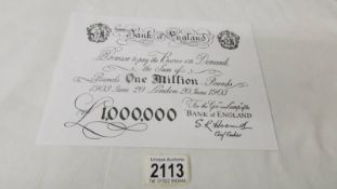 A reproduction one million pound bank note.