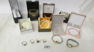 A good collection of costume jewellery including rings, bracelets, watches etc.