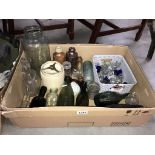 A quantity of glass bottles, vintage eye baths & tobacco jar etc.