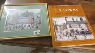 A framed and glazed L S Lowry Print "Street Party" together with a book entitled 'The Drawings of L