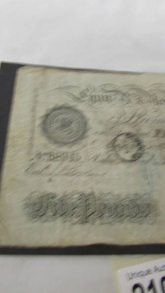 A Lynn & Norfolk white £5 note, 1885. - Image 3 of 4