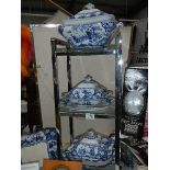 A quantity of Booth's Ming pattern blue and white tureens and matching meat platter,