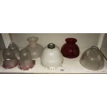 A selection of vintage glass lamp shades (holophane chipped)