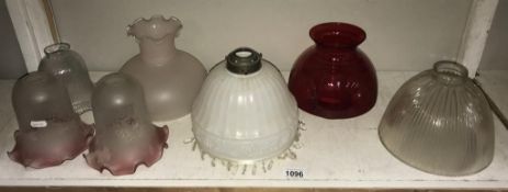 A selection of vintage glass lamp shades (holophane chipped)