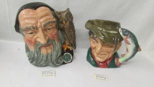 2 Royal Doulton character jugs - Merlin D6529 and The Poacher D6429.