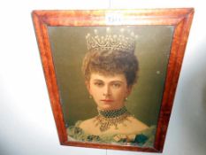 A 19th century print of Queen Mary in maple frame