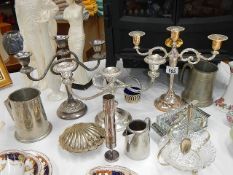 Two silver plate candelabra and other silver plate.