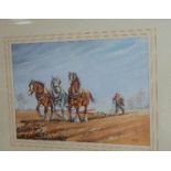 A good framed and glazed watercolour depicting a ploughing scene with horses.