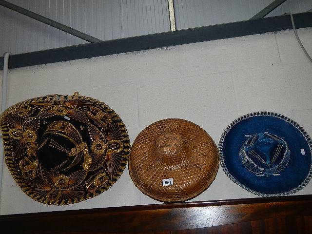 2 Spanish hats and a Chinese hat.