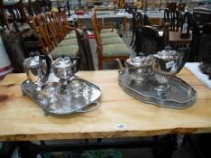 A Viners 5 piece silver plate tea/coffee set and gallery tray and a silver plate tea and coffee pot