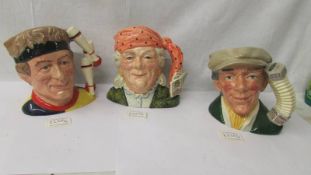 3 Royal Doulton character jugs - Juggler D6835, Busker D6775 and Fortune Teller D6874,