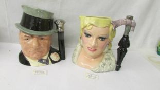 2 Royal Doulton character jugs - Mae West D6688 and W C Fields D6674.