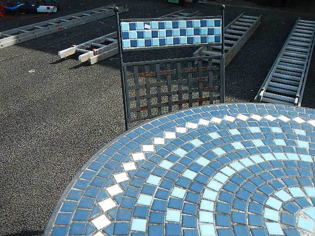 A metal garden table and chairs with tiled top. - Image 2 of 4