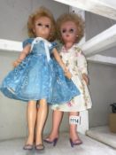 2 vintage pedigree 19" teen dolls with twist waists in original dresses (1950/60's)