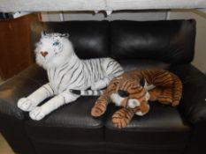 2 large soft toy tigers, 1 white,