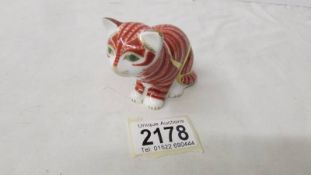 A Royal Crown Derby ginger cat, gold stopper.