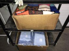 A box of single duvet covers & pillow cases & a box of knitted patchwork bed covers