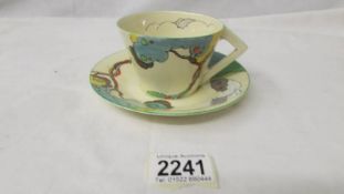 A very rare Clarice Cliff 'Bermuda' cup and saucer a/f.