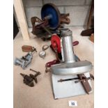 A mixed lot of old workshop items including hand tune plane etc.