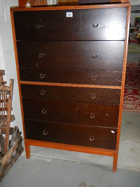 A six drawer mid 20th century chest of drawers.