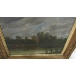 A gilt framed 19th century oil on canvas boating lake scene.