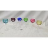 A good set of 6 Bohemian coloured and cut glass liquor glasses.