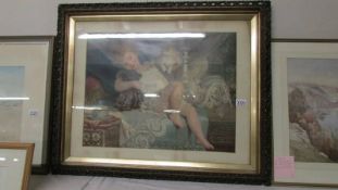 A good old framed and glazed late Victorian Pear's print of a girl with a dog and cat,