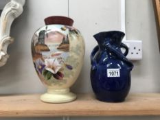 An opaline vase and a baron Barnstaple 3 handled vase