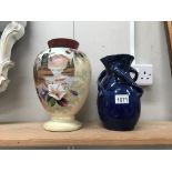 An opaline vase and a baron Barnstaple 3 handled vase