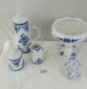 A blue and white three piece coffee set,