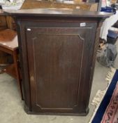 19th Century Oak Corner Cabinet with Moulded Cornice over Single Door (with Key)