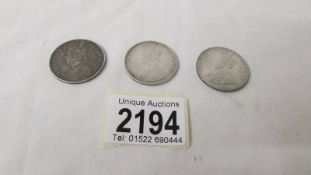 3 high grade India one rupee coins, 1879, 1889, 1912.