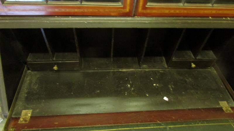 A mahogany inlaid bureau book case (no key). - Image 4 of 4