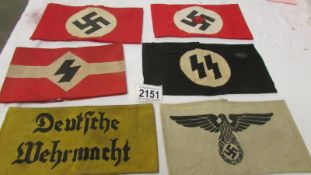 Six Nazi era WW2 arm bands including Deutiche Wehrmacht.