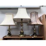3 brass based table lamps (largest lamp missing shade ring)