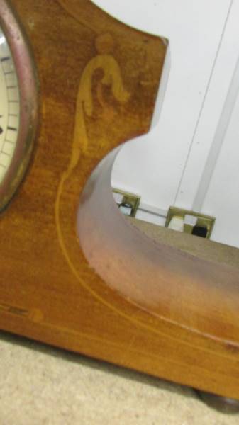 An 8 day mahogany inlaid mantel clock (not working). - Image 2 of 2