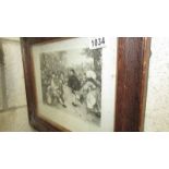 A framed and glazed engraving after Piter Bruighel entitled 'Dutch Fair'.