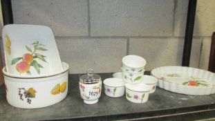 A Royal Worcester flan dish, souffle' dish. 6 ramekins, oblong dish and egg coddler.