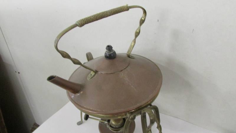 An art nouveau copper spirit kettle on brass stand. - Image 3 of 4