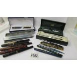 A good collection of assorted pens including boxed Waterman fountain pen,