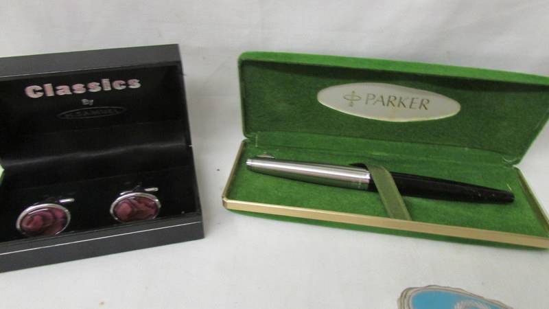 A mixed lot including cuff links, Parker pen, Lifeguard medal, vintage sun glasses etc. - Image 3 of 5