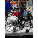 A mixed lot including hair dryer, radio, head phones etc.