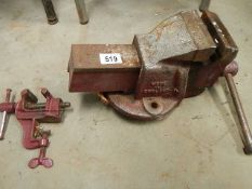 An old bench vice and a small vice.