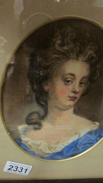 A framed and glazed early watercolour painting of a lady initialled G. S (Gervase Spencer). - Image 2 of 2