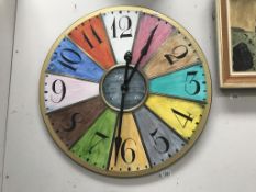 A large painted Quartz kitchen clock (diameter 73cm)